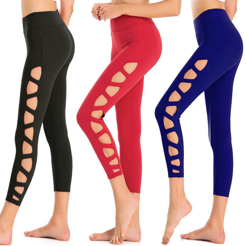 Ropa de yoga Pantalones sexys huecos de 7 puntos Pantalones deportivos Pantalones deportivos de secado rápido Pantalones cortos de yoga profesionales