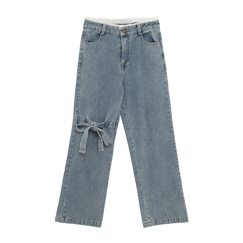 Noeud Papillon Taille Haute Denim Doux Cool Version Coréenne