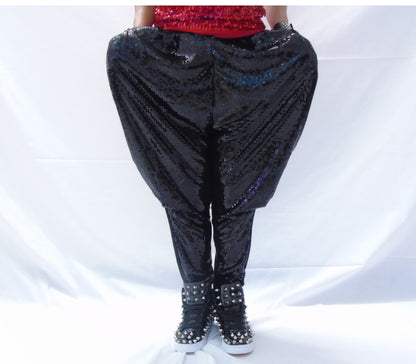 Pantalones Harem con lentejuelas para hombre, trajes de escenario para cantante