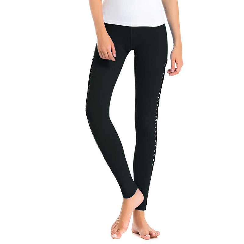 Pantalones de yoga Pantalones ajustados tejidos huecos para mujer