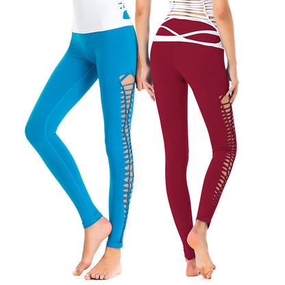 Pantalones de yoga Pantalones ajustados tejidos huecos para mujer