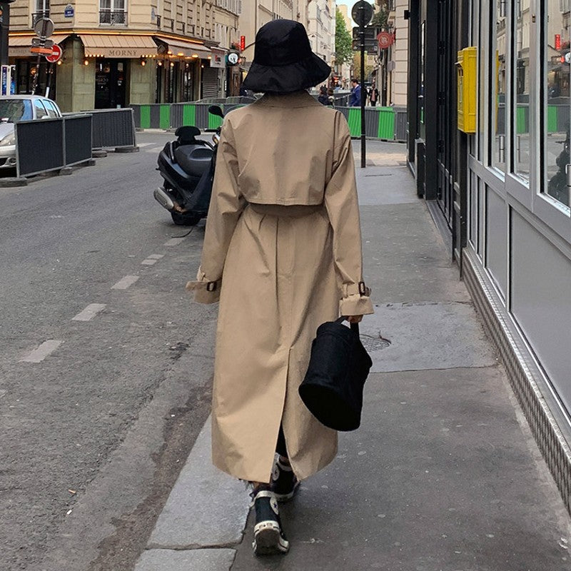 Abrigo de mujer de primavera y otoño, estilo coreano, holgado, de cintura media, largo por encima de la rodilla, de algodón, personalizado, cortavientos para mujer