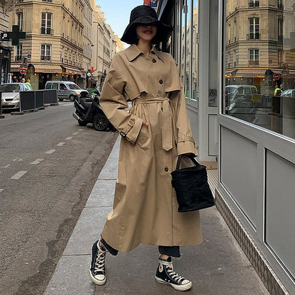 Abrigo de mujer de primavera y otoño, estilo coreano, holgado, de cintura media, largo por encima de la rodilla, de algodón, personalizado, cortavientos para mujer