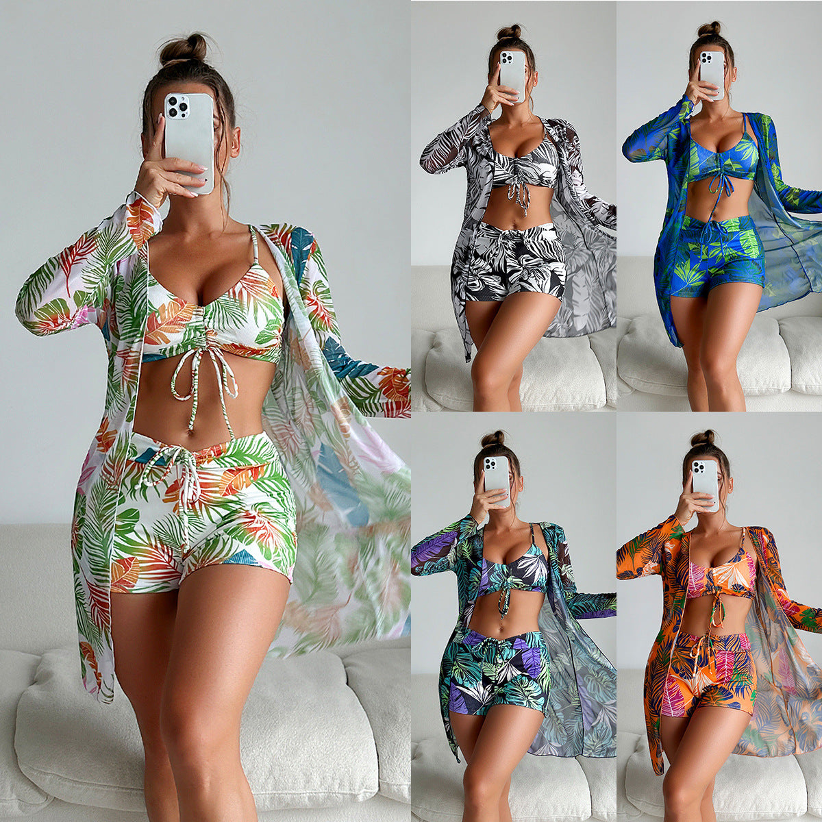 Maillot de bain trois pièces en tissu spécial multicolore européen et américain, à la mode, Bikini pour femme