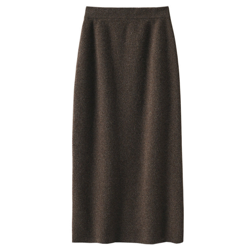 Women's Wool Four-flat Thickened Skirt Autumn And Winter Cashmere Knitted Dress Slimming Skirt Straight