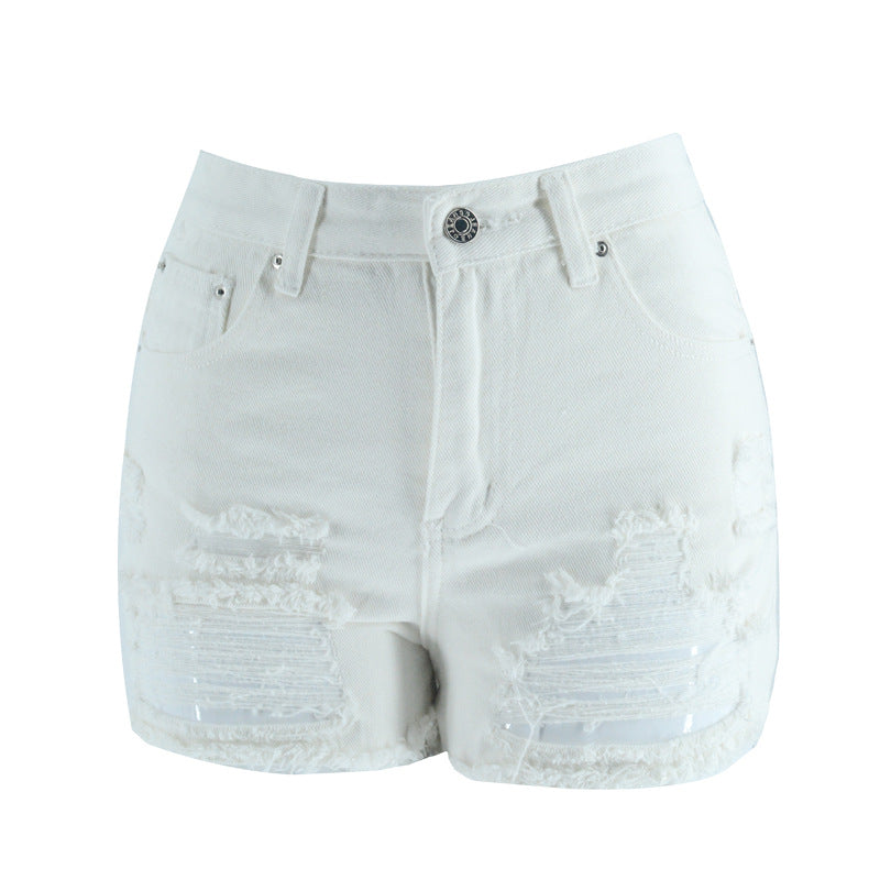 Denim Shorts Women Summer Frayed White Hole Jeans Shorts Pants