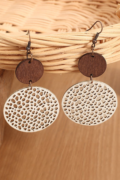 Black Hollow Out Wooden Round Drop Earrings