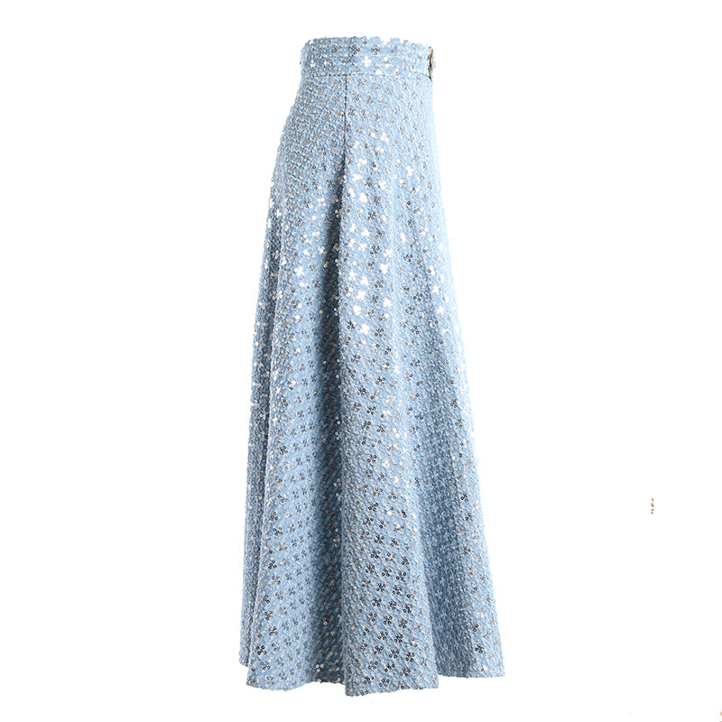 Women's Mid Length Embroidered Denim Skirt