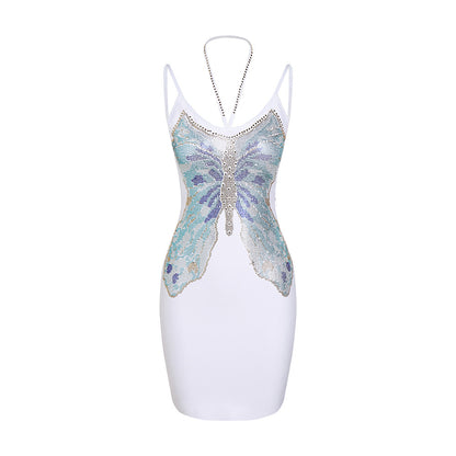 Back Butterfly Diamond Mini Bandage Dress