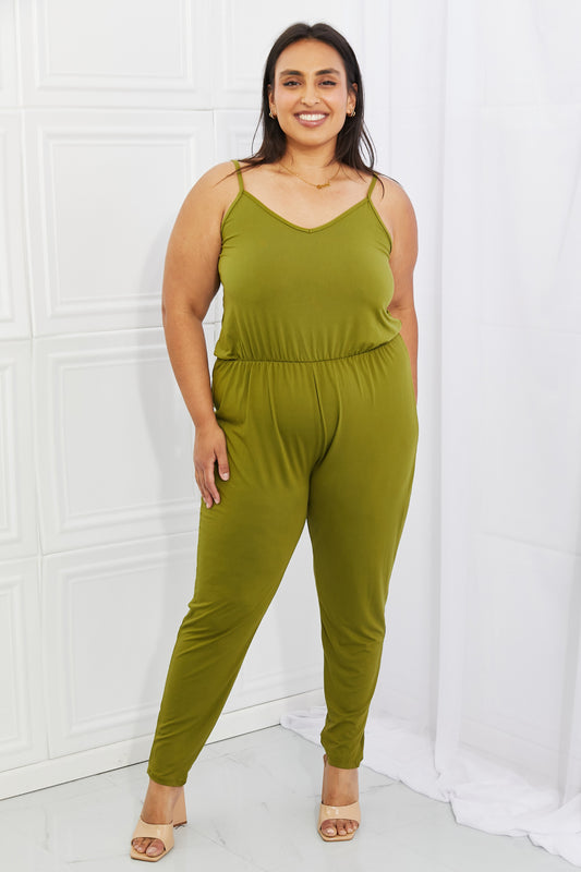 Capella Comfy Casual Combinaison pleine taille avec ceinture élastique unie en Chartreuse