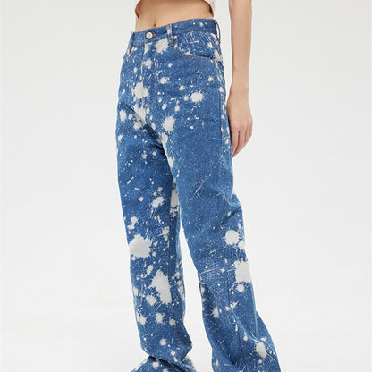 Women's Tie Dye Wash Printed Straight Fit Jeans