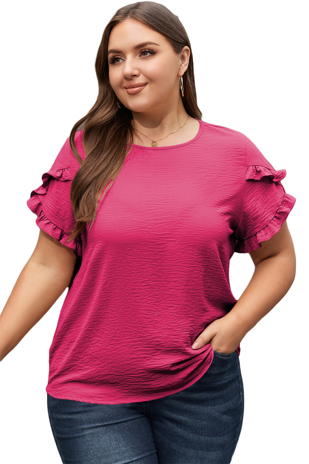 Black Ruffled Short Sleeve Plus Size Top