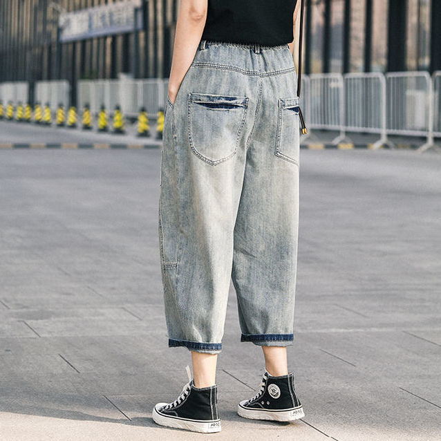 BF Style Loose-fitting Fashion Hole Stitching Denim Pencil Pants