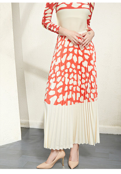 Women's Pleated Print Top And Skirt Suit