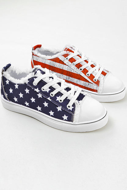 Blue American Flag Lace-up Canvas Flat Shoes