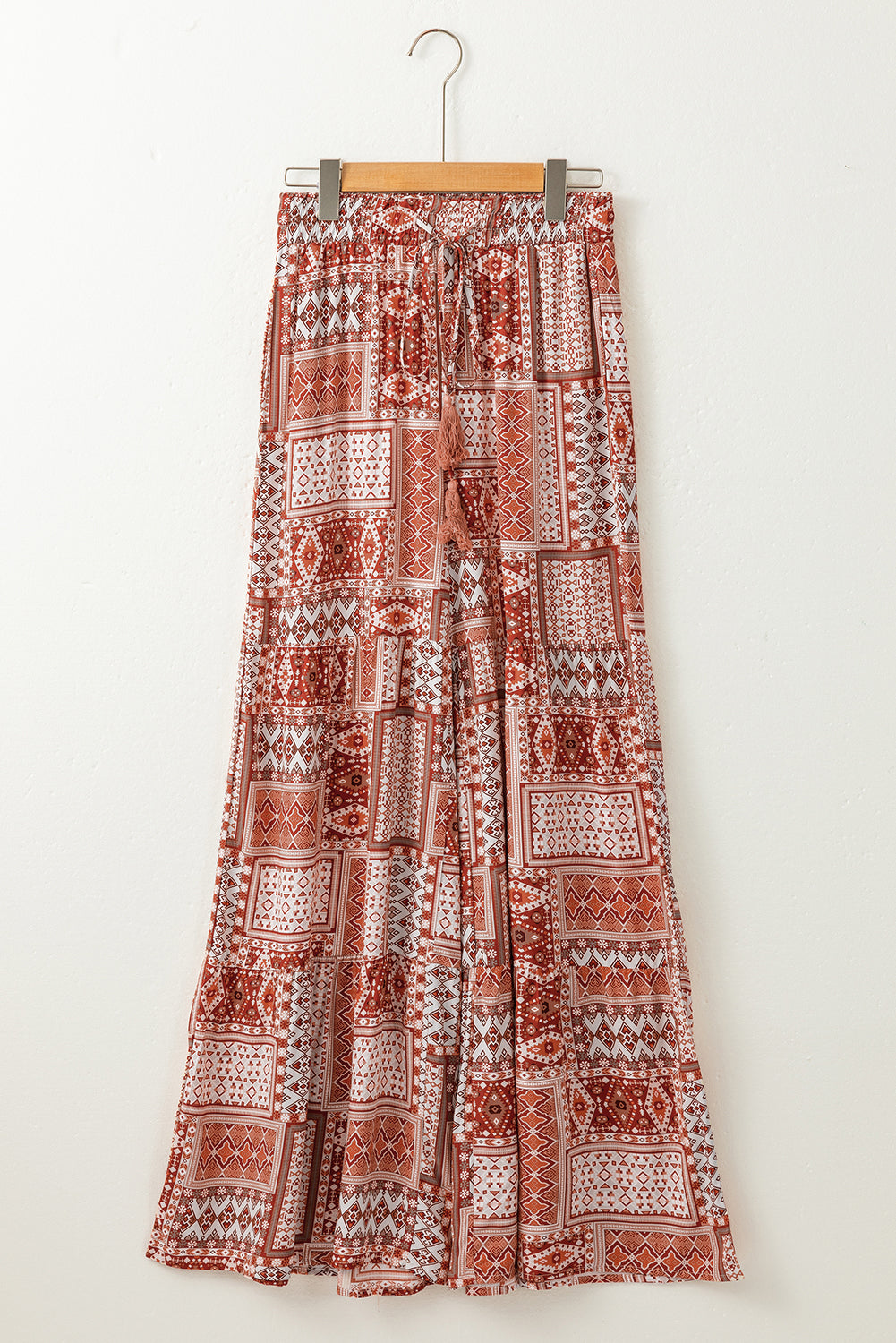 Brown Boho Aztec Print Tiered Palazzo Pants