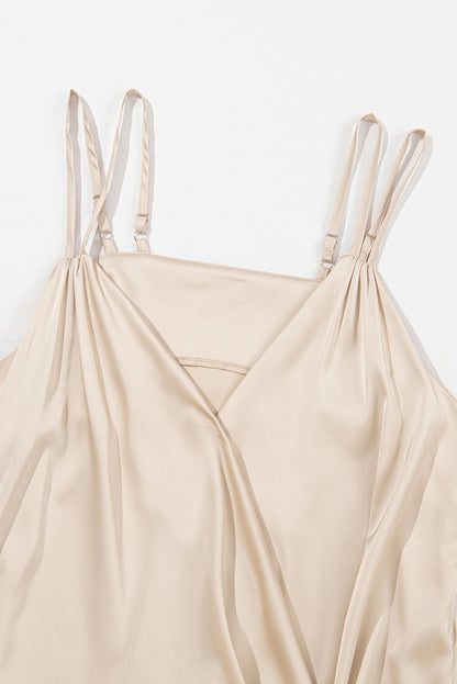 Apricot Wrap V Neck Ruched Satin Cami Top