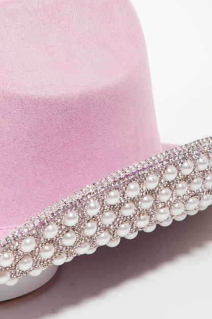 Chapeau de cowboy avec bordure en perles et strass pavé Fame