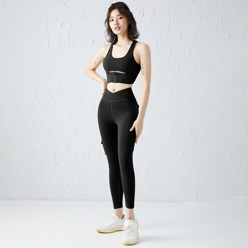 Women's Fashion Temperament Work-style Beauty Back Exercise Vest Tooling Pocket Yoga Pants