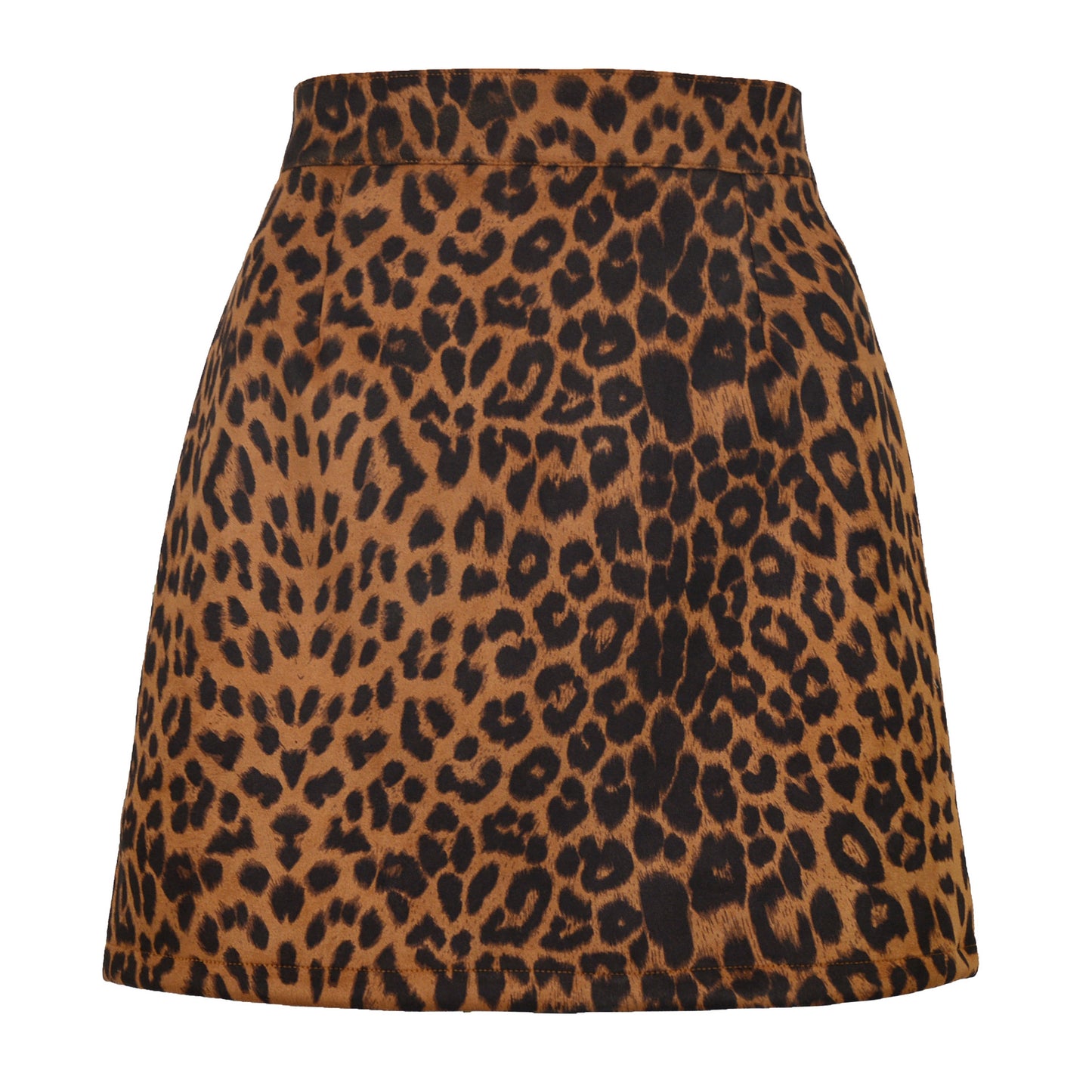 Falda de gamuza para mujer, falda sexy de cintura alta con estampado de leopardo y cremallera, falda de corte A para otoño e invierno