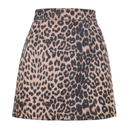 Falda de gamuza para mujer, falda sexy de cintura alta con estampado de leopardo y cremallera, falda de corte A para otoño e invierno