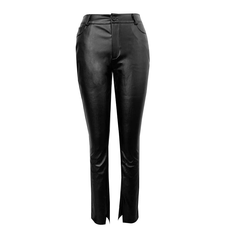 Pantalons décontractés été taille haute minceur serré femmes pantalons Faux cuir pantalon en cuir