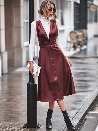 Crisscross Plunge Button Up Midi Dress