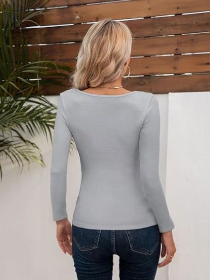 Asymmetrical Neck Long Sleeve T-Shirt