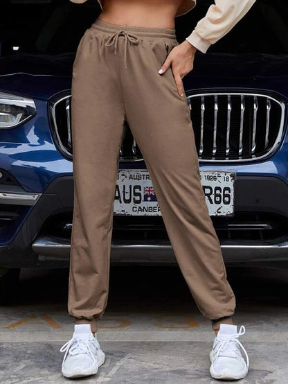 Pantalon de survêtement Harem Ins Casual Lace élastique Couleur unie Pantalon décontracté Pantalon de sport Femme nouée à la cheville