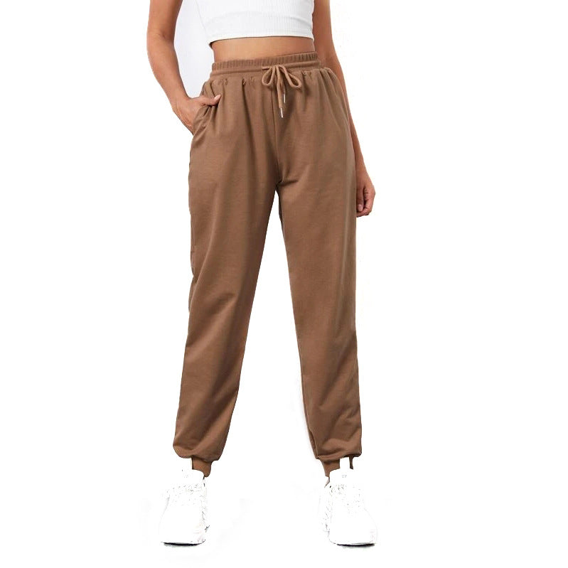 Pantalon de survêtement Harem Ins Casual Lace élastique Couleur unie Pantalon décontracté Pantalon de sport Femme nouée à la cheville