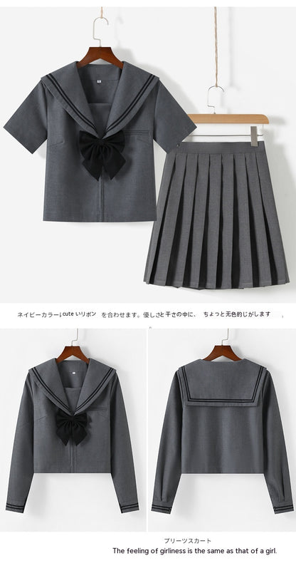 Traje de marinero estilo universitario japonés con cuello gris, falda plisada, traje uniforme JK