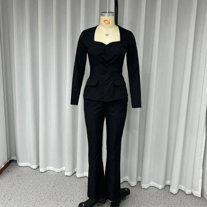 Women's Solid Color Slim Suit Straight-leg Pants Suit