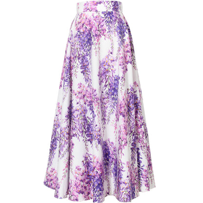 Cotton Wisteria Printed Large Swing Long Skirt