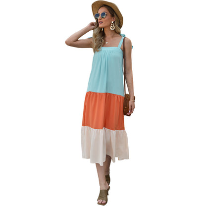 Bohemian Style Cool Contrast Color Pleated Dress