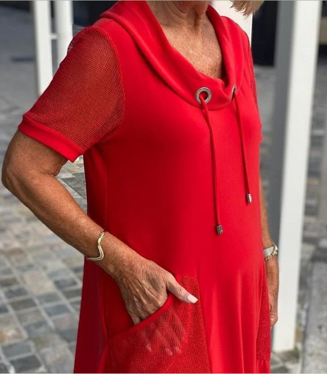 Robe pull longue et moyenne de couleur unie rouge, couture de Style européen et américain