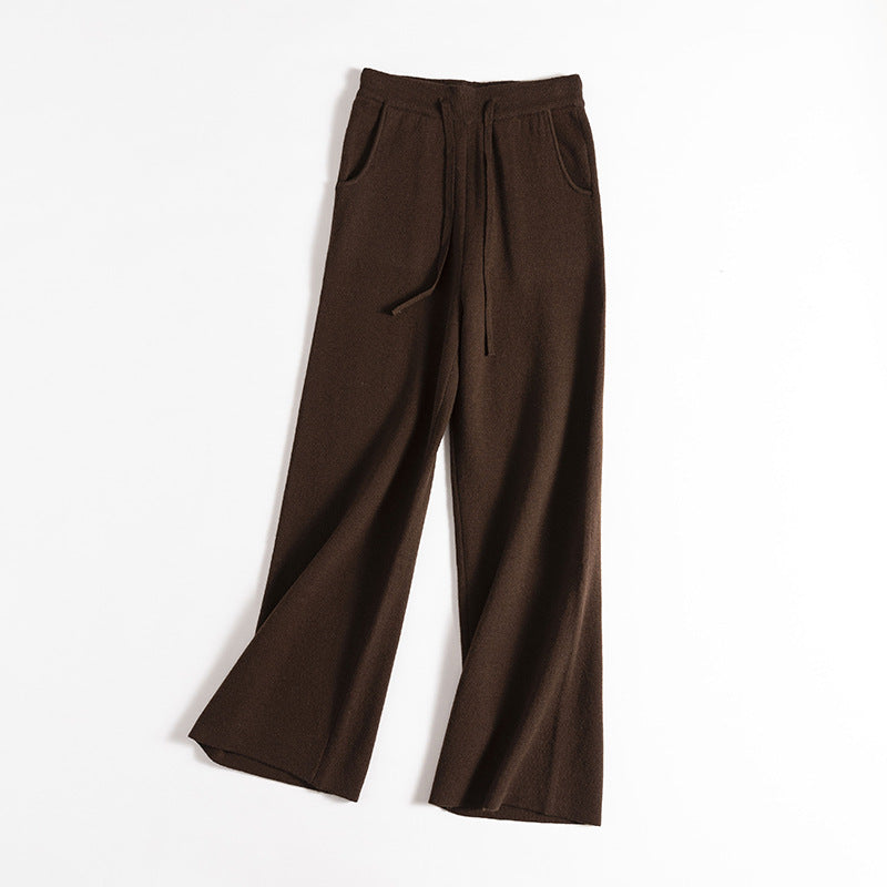 Pantalon droit en laine gluante douce, version épaisse, cordon de serrage, taille haute, jambes larges