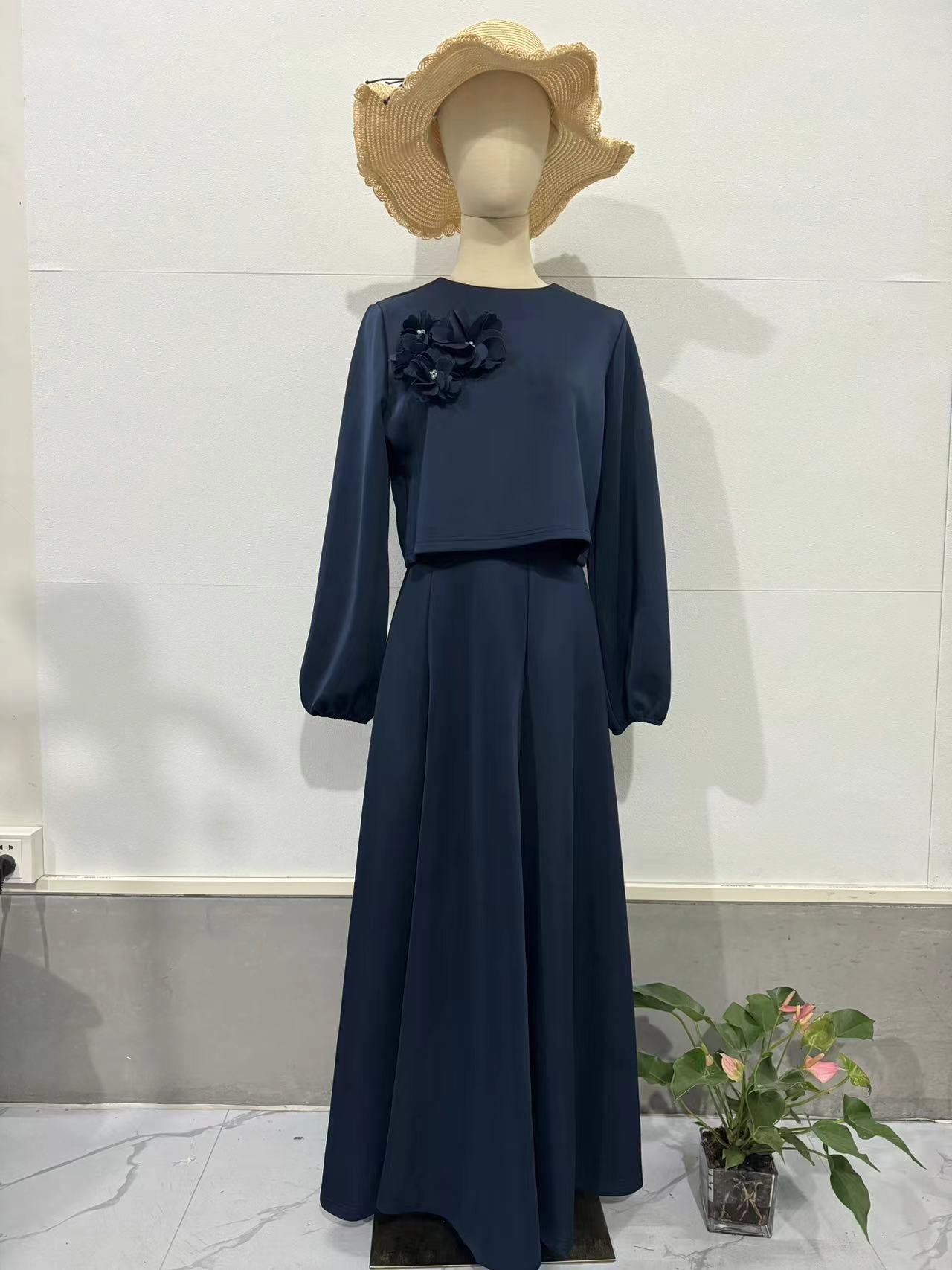 Robe ample à manches lanternes et fleurs, ensemble deux pièces pour femmes