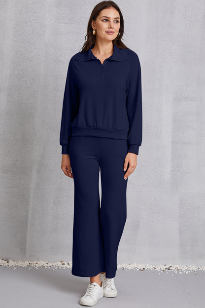 Ensemble sweat-shirt et pantalon à col demi-zippé