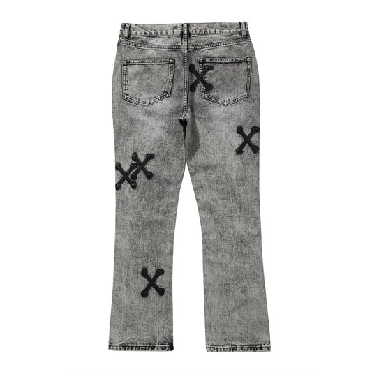 Jean slim gris délavé High Street Cross Bone Patch Skin