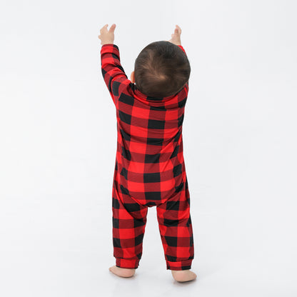 Baby Plaid Collared Neck Long Sleeve Jumpsuit