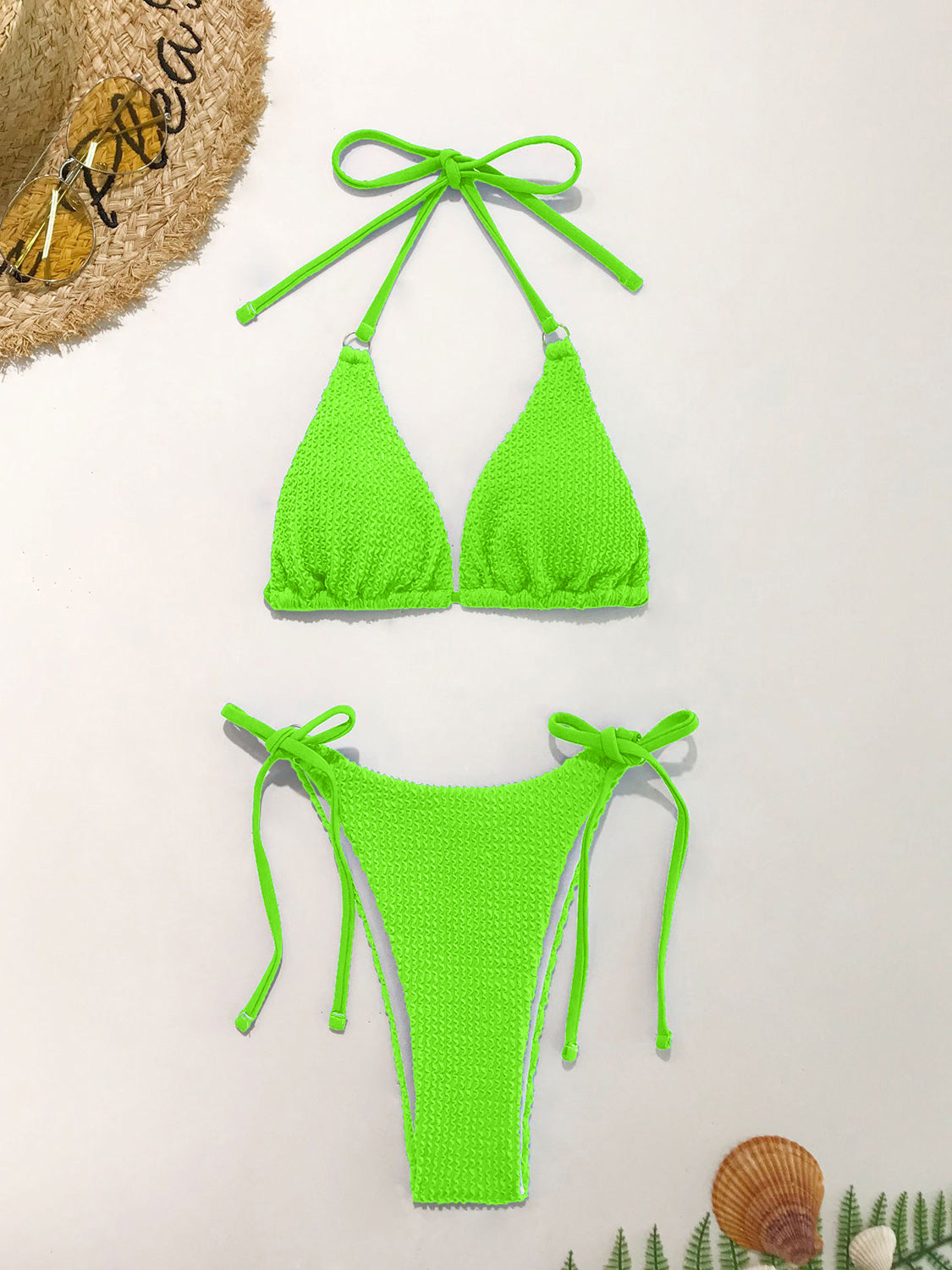 Ensemble de bikini deux pièces texturé à col licou