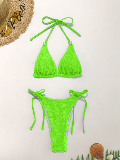 Ensemble de bikini deux pièces texturé à col licou