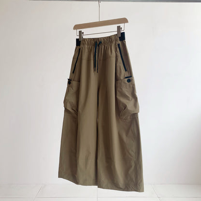 Women's Loose Woven Stitching Cropped Wide-leg Pants