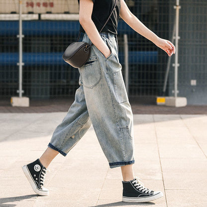 BF Style Loose-fitting Fashion Hole Stitching Denim Pencil Pants