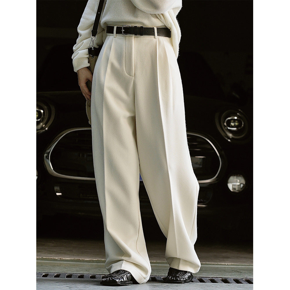 Women's Simple Commute Woolen Straight Wide-leg Pants