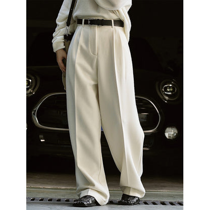 Women's Simple Commute Woolen Straight Wide-leg Pants