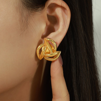 Aretes Geométricos Bañados En Oro De 18 Quilates