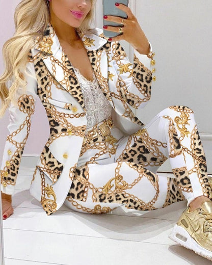 Casual Fashion Set Women's Suit Pink Suit Yellow Brown Striped Dotted Chain