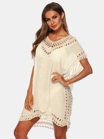 Cutout V-Neck Short Sleeve Cover-Up