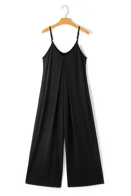 Black Adjustable Knotted Spaghetti Straps Wide Leg Jumpsuit